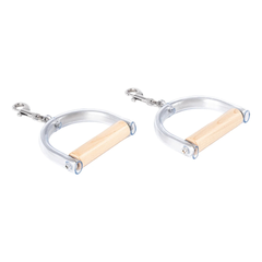 Pair of Pilates reformer hand straps with maple handles