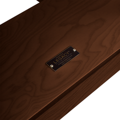 Teak wood and brand plate detail on Legacy Pilates Apparatus Teak Pilates Ladder (High) Barrel