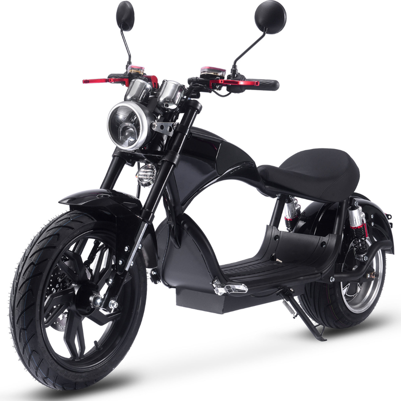 MotoTec Raven 60V 30Ah 2500W Lithium Electric Scooter front three-quarter view in Black