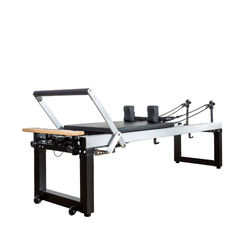 Align-Pilates A8-Pro Reformer Short 28cm Legs rear angled view showing footbar, carriage, and frame details