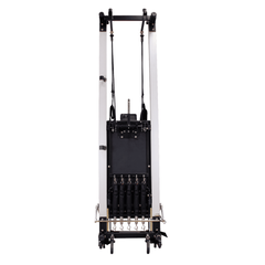 Align-Pilates C8 Pro Reformer overhead view showing carriage, shoulder rests, ropes, and spring area