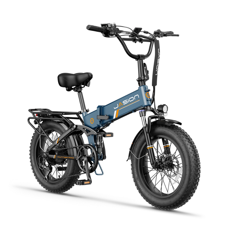 Jasion Hunter Pro Storm Blue folding electric bike front three-quarter view