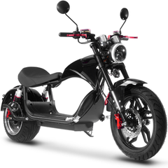 MotoTec Raven 60V 30Ah 2500W Lithium Electric Scooter opposite front three-quarter view in Black