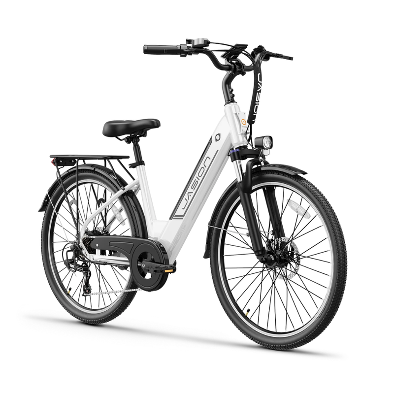 Jasion EB5 Roamer ST electric bike, white front three-quarter view