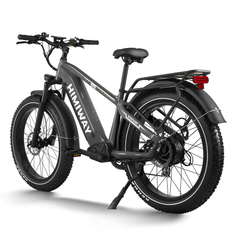 Himiway D5 (Zebra) electric bike rear angled view in grey with rear rack and fat tires