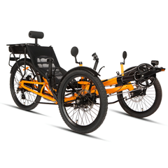 Eunorau T1 Recumbent Trike front three-quarter view in orange