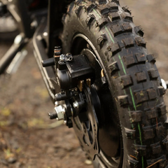 FreeGo X0 Electric Mini Bike rear tire and hydraulic disc brake detail