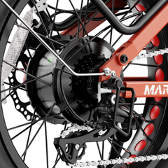 Close-up of the Mars 3.0 rear hub motor and gear system.