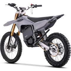 MotoTec 72V 8000W Pro Electric Dirt Bike 19/16 opposite rear three-quarter view in Grey