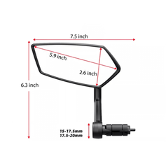 Handlebar Mirror (A Pair) – mirror dimensions and mounting size diagram