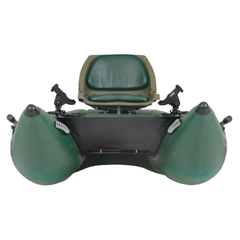 Sea Eagle inflatable fishing boat front view with swivel seat and mounts