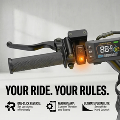 Close-up of the Villain handlebar controls and digital display.
