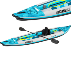 Sea Eagle 385ft FastTrack Deluxe Solo V-Bottom Pkg side detail with paddle and deck design