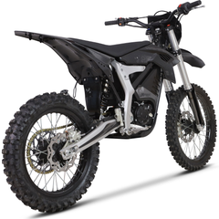 MotoTec Venom 72V 12000W Electric Dirt Bike opposite rear three-quarter view in Black