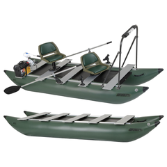 Sea Eagle 375fc FoldCat – Green Fold Cat Dlx Pkg side view and folded frame comparison