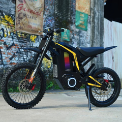 FreeGo Nova 4 Mid-Drive Electric Dirt Bike black and yellow front angle view
