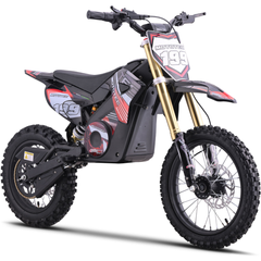 MotoTec 48V Pro 1800W Electric Dirt Bike opposite front three-quarter view in Red