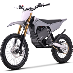 MotoTec 72V 8000W Pro Electric Dirt Bike 19/16 opposite front three-quarter view in Grey