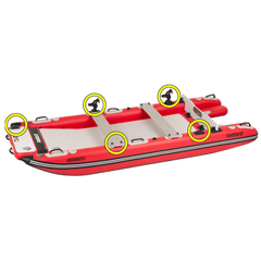 Sea Eagle FastCat12 Catamaran – Deluxe Package side view with highlighted attachment points