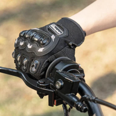 Close-Up of Black Yozma Riding Glove on Dirt Bike Handlebar