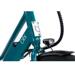 Blix Packa Genie Cargo eBike front headlight and battery lock close-up