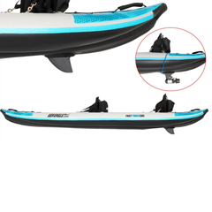 Sea Eagle 385ft FastTrack Deluxe Solo V-Bottom Pkg side profile with skeg and close-up detail