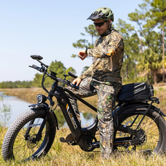 Jasion Thunder Pro electric bike with rear cargo rack ridden outdoors