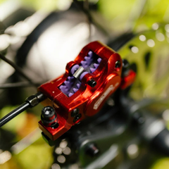 FreeGo X1 Electric Dirt Bike hydraulic brake caliper detail