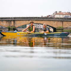 Aqua Marina Tomahawk AIR-K 14'5" Kayak side view on water with two paddlers