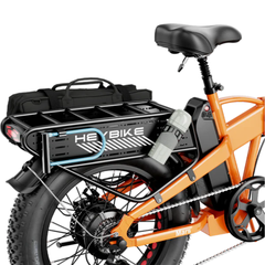 Close-up of the Mars 2.0 removable battery, saddle, and rear rack.
