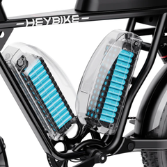 Cutaway view of the Heybike Saturn dual batteries and internal cells.