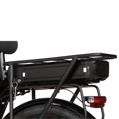 Eunorau T1 Recumbent Trike rear cargo rack and battery close-up