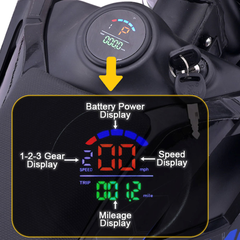 MotoTec 72V Pro 5000W Electric Dirt Bike digital display close-up