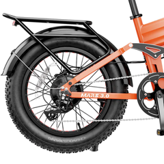 Close-up of the Mars 3.0 rear wheel, rack, fender, and chain drive.