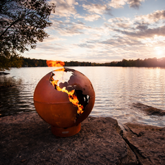 Fire Pit Art Third Rock 36" Globe Outdoor Fire Pit – Sculptural Carbon Steel | Made in USA