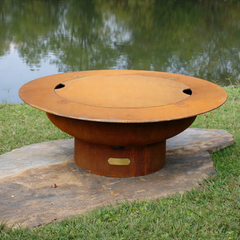 Fire Pit Art Saturn 41" Round Outdoor Fire Pit with Lid – Carbon Steel | Fire Table | Made in USA