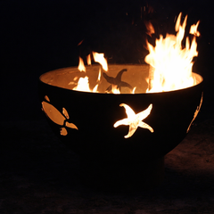 Fire Pit Art Sea Creatures 36" Outdoor Fire Pit – Handcrafted Carbon Steel | Coastal Design | Made in USA