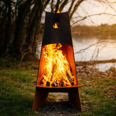 Fire Pit Art Vesuvius 21" Tower Outdoor Fire Pit – Handcrafted Carbon Steel | Wood Burning | Made in USA