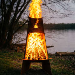 Fire Pit Art Vesuvius 21" Tower Outdoor Fire Pit – Handcrafted Carbon Steel | Wood Burning | Made in USA