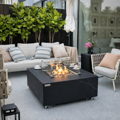 Elementi Plus Sofia 39" Square Marble Porcelain Fire Pit Table | 60K BTU | Bulgaria Black