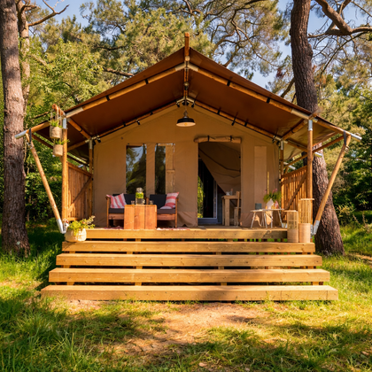 YALA Comet 20 luxury canvas lodge, full exterior view of the canvas and timber structure