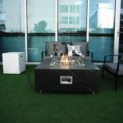 Elementi Plus Sofia 39" Square Marble Porcelain Fire Pit Table | 60K BTU | Bulgaria Black
