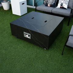 Elementi Plus Sofia 39" Square Marble Porcelain Fire Pit Table | 60K BTU | Bulgaria Black