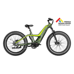 Lime Yellow Heybike Hero step-through electric bike shown from the side.