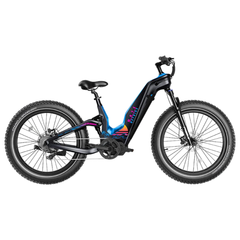 Limited-edition black and blue Heybike Hero step-through electric bike with colorful graphics.