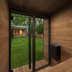 SaunaLife GL4 4-Person Outdoor Sauna Cabin Porch Glass Front