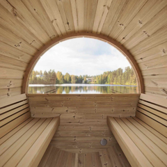 SaunaLife E7G 4-Person Barrel Sauna 6ft5 Height Glass Front