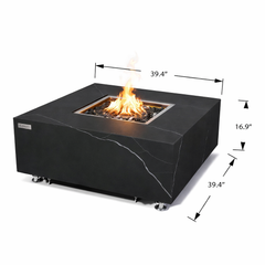 Elementi Plus Sofia 39" Square Marble Porcelain Fire Pit Table | 60K BTU | Bulgaria Black