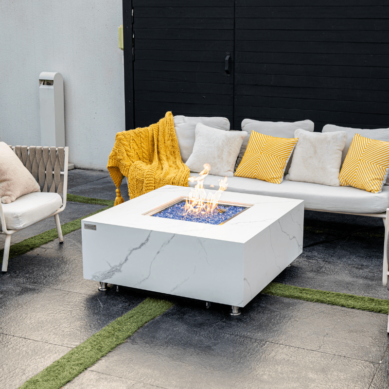Elementi Plus Bianco Square Marble Porcelain Fire Table 60K – OFP103BW