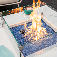 Elementi Plus Bianco 39" Square Marble Porcelain Fire Pit Table | 60K BTU | Bianco White